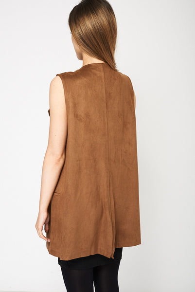 Waterfall Front Faux Suede Waistcoat Ex-Branded