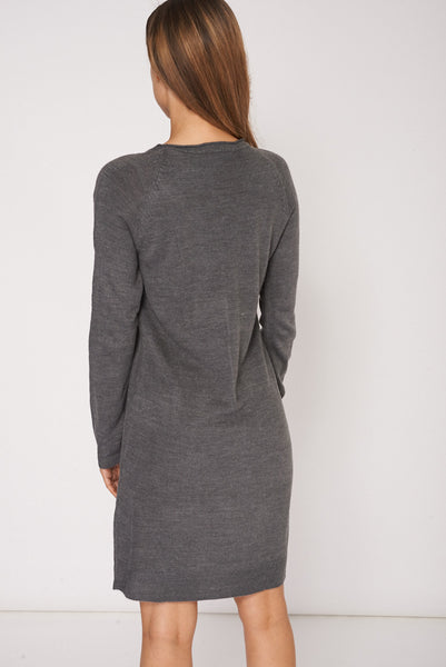 Grey Pocket Front Seam Detail Jumper Dress