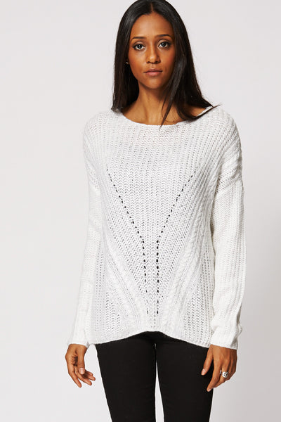 Cream Pattern Knitted Hi Low Jumper Ex-Branded