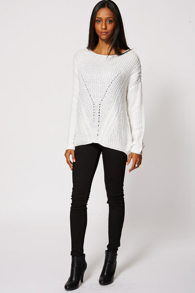 Cream Pattern Knitted Hi Low Jumper Ex-Branded