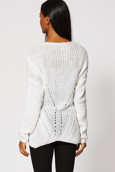 Cream Pattern Knitted Hi Low Jumper Ex-Branded