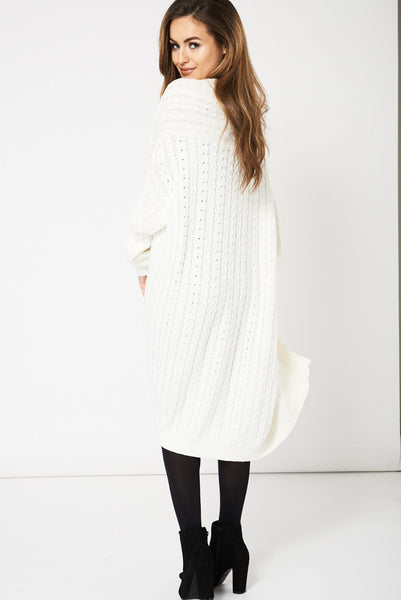 Cream Boyfriend Style Cable Knit Cardigan