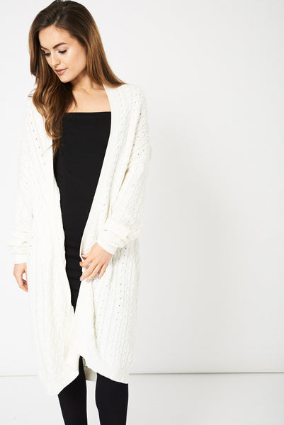 Cream Boyfriend Style Cable Knit Cardigan