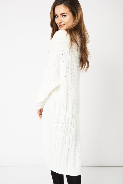 Cream Boyfriend Style Cable Knit Cardigan