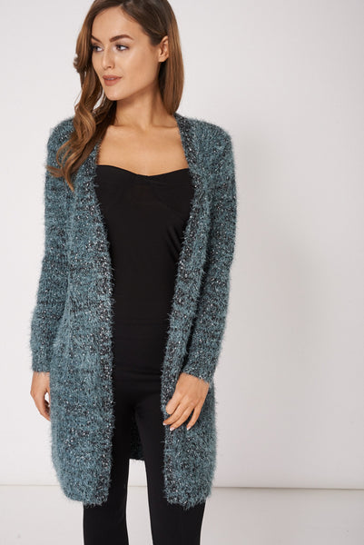 Green Fluffy Feel Knitted Cardigan Ex-Branded