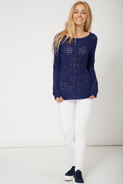 Trendy Dark Blue Cable Knit Jumper Ex-Branded