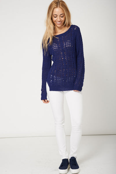 Trendy Dark Blue Cable Knit Jumper Ex-Branded