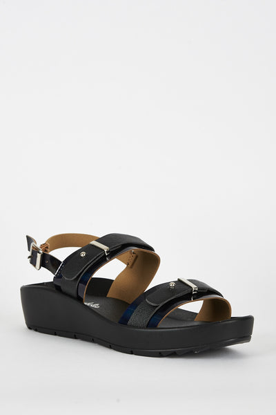 Patent and Textured Strap Detail Cleated Sole Sandal