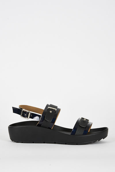 Patent and Textured Strap Detail Cleated Sole Sandal