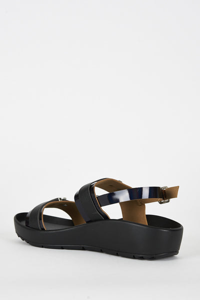 Patent and Textured Strap Detail Cleated Sole Sandal