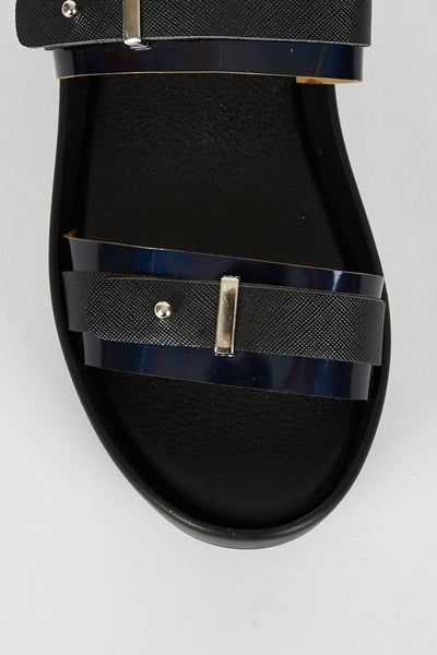 Patent and Textured Strap Detail Cleated Sole Sandal