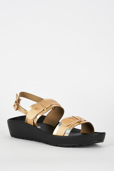 Gold Double Strap Cleated Sole Sandal