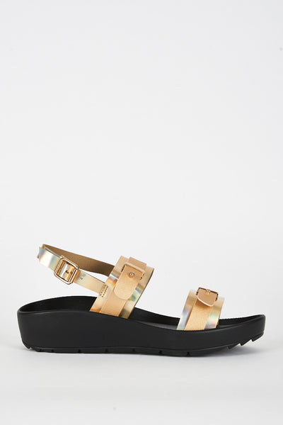 Gold Double Strap Cleated Sole Sandal