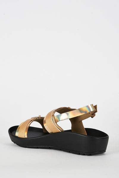 Gold Double Strap Cleated Sole Sandal