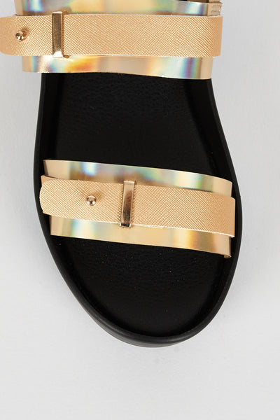 Gold Double Strap Cleated Sole Sandal