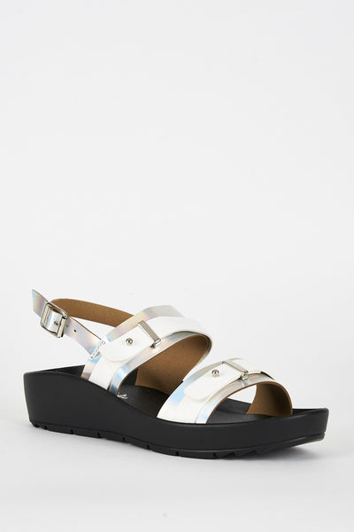 Silver Double Strap Cleated Sole Sandal