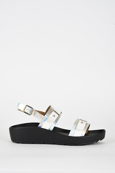 Silver Double Strap Cleated Sole Sandal