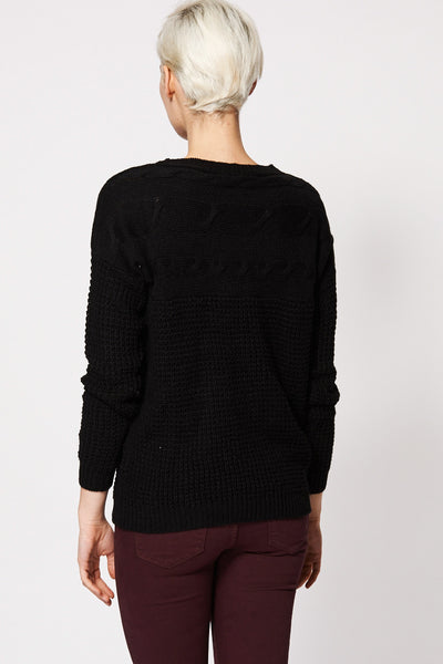 Black Textured Bubble Detail Knitted Sweater