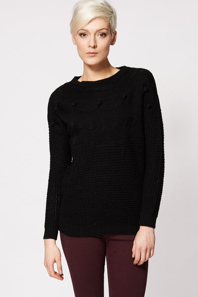 Black Textured Bubble Detail Knitted Sweater