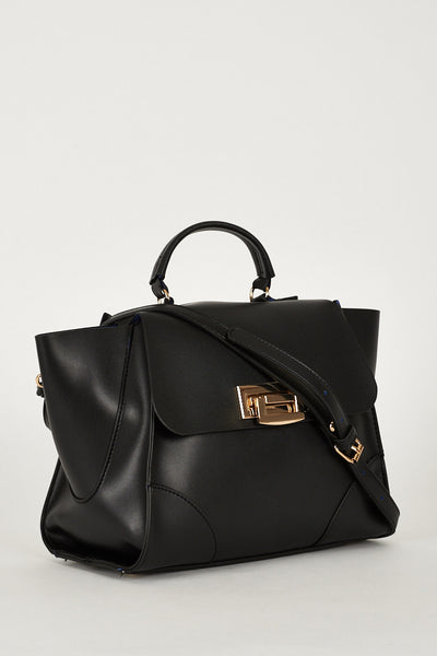 Faux Leatherette Classic Handbag In Black Ex-Branded