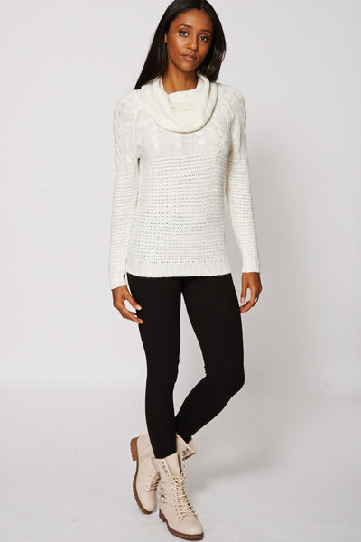 Cowl Neck Mixed Patterned Knit Jumper