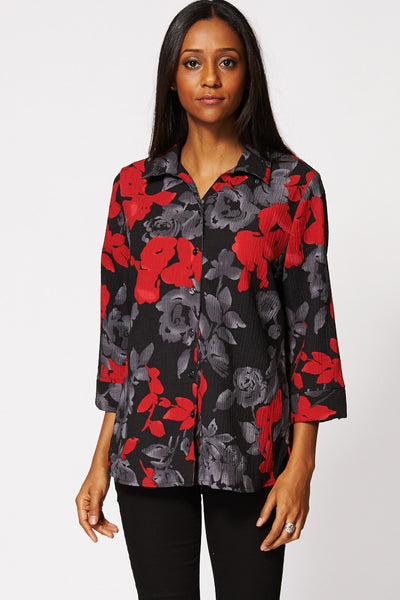 Floral Crinkle Button Up Shirt