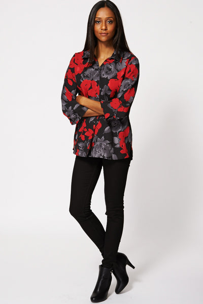 Floral Crinkle Button Up Shirt