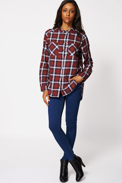 Burgundy Checkered Hi Low Shirt Ex-Branded