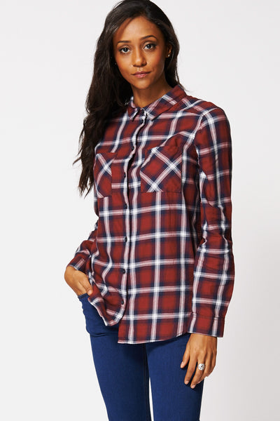 Burgundy Checkered Hi Low Shirt Ex-Branded