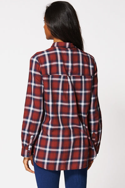 Burgundy Checkered Hi Low Shirt Ex-Branded