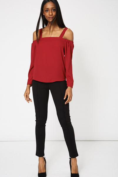 Deep Red Bardot Strap Top