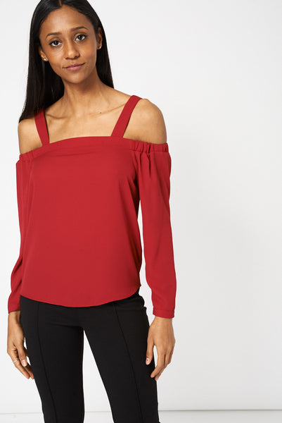 Deep Red Bardot Strap Top