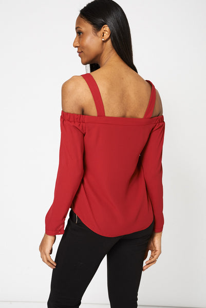 Deep Red Bardot Strap Top