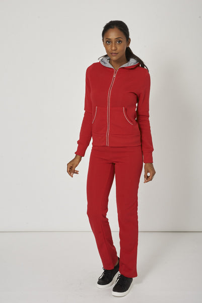 Red Fleeced Jogging Pants With Drawstrings