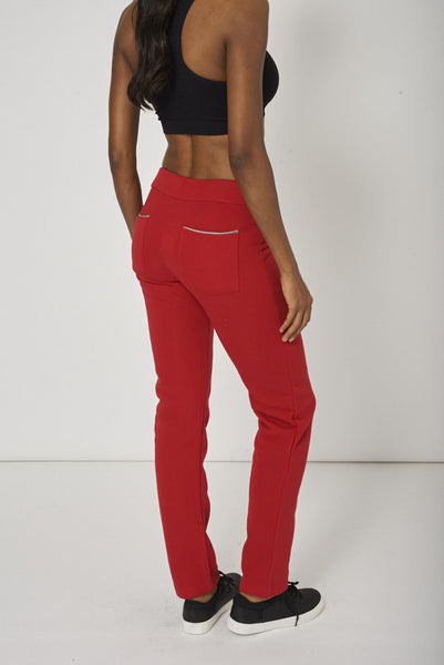 Red Fleeced Jogging Pants With Drawstrings