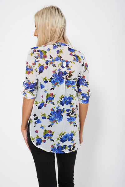 Floral Textured Sheer Blouse with Tabbed Sleeves Ex-Branded