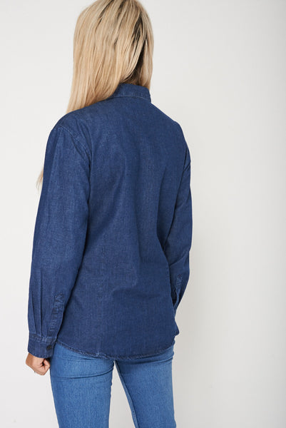 Ladies Long Sleeve Denim Shirt In Navy Colour Ex-Branded Available In Plus Sizes