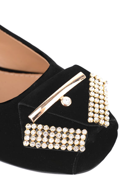 Suede Look Pumps With Diamond Detail