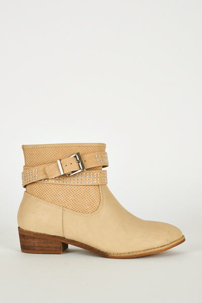 Two Tone Ankle Strap With Diamante Detail Boots