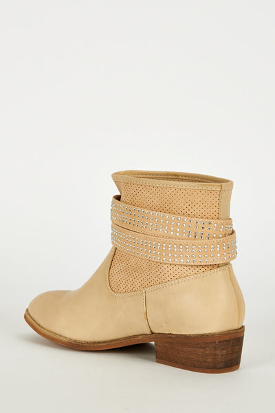 Two Tone Ankle Strap With Diamante Detail Boots