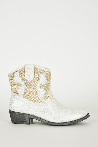 White Frosted Look Leatherette Cowboy Boots