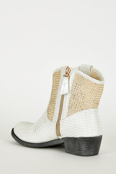 White Frosted Look Leatherette Cowboy Boots