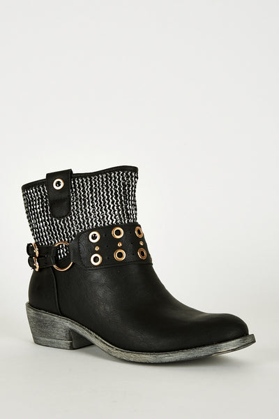 Textured Silver Detail Western Style Boots