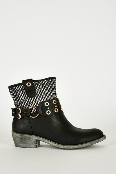 Textured Silver Detail Western Style Boots