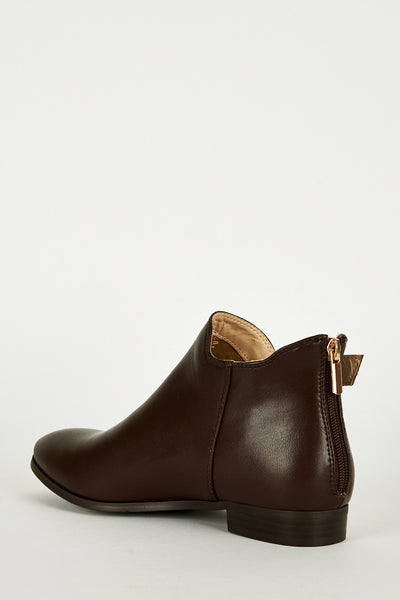 Brown Double Buckle Zip Heel Ankle Boots