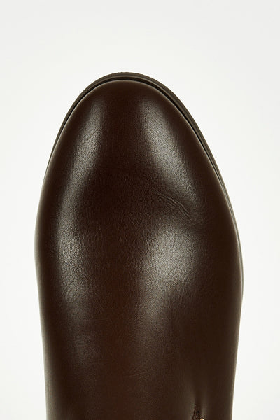 Brown Double Buckle Zip Heel Ankle Boots