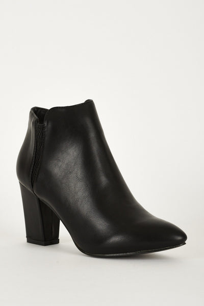 Black Stretch Side Panel High Block Heel Ankle Boots