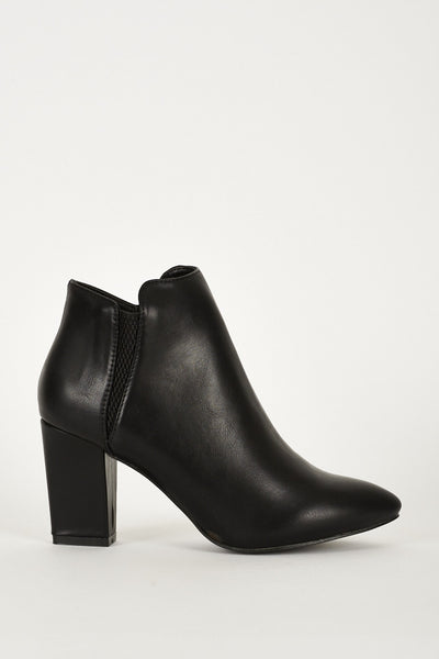 Black Stretch Side Panel High Block Heel Ankle Boots