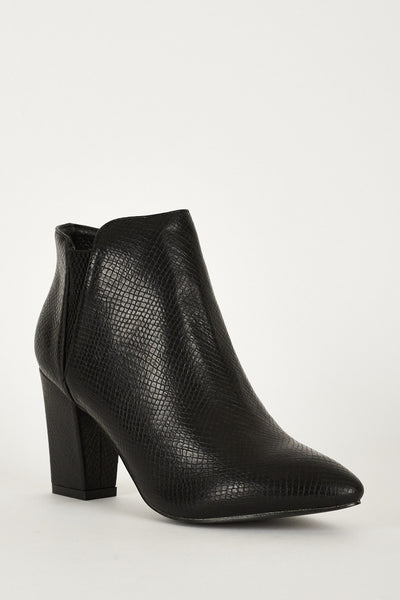 Black Crocodile Effect Stretch Side Panel High Block Heel Ankle