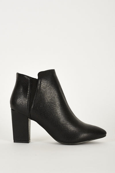 Black Crocodile Effect Stretch Side Panel High Block Heel Ankle